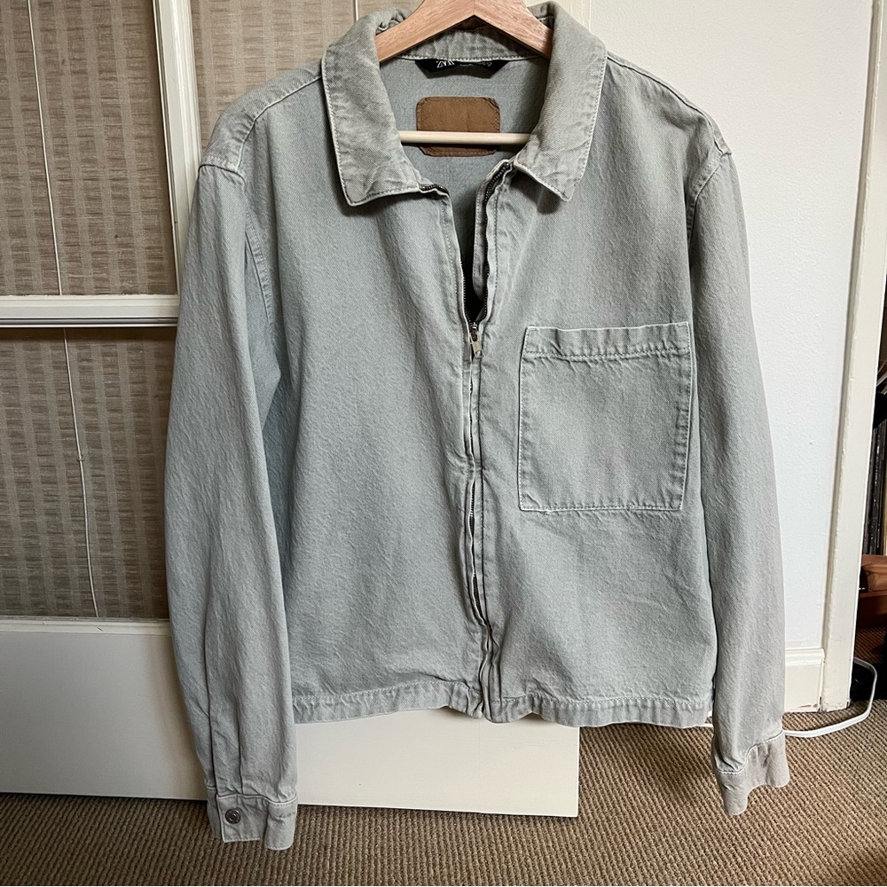 Zara Men's Light Green denim Shirt Jacket